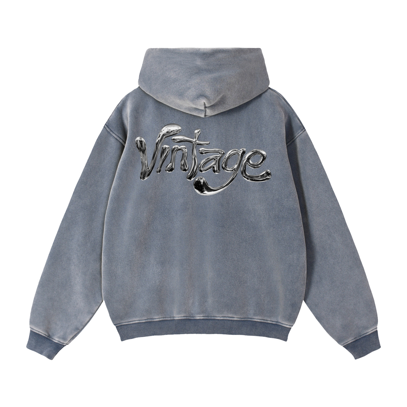 Liquid Chrome - Double Zip Boxy Fleece Hoodie