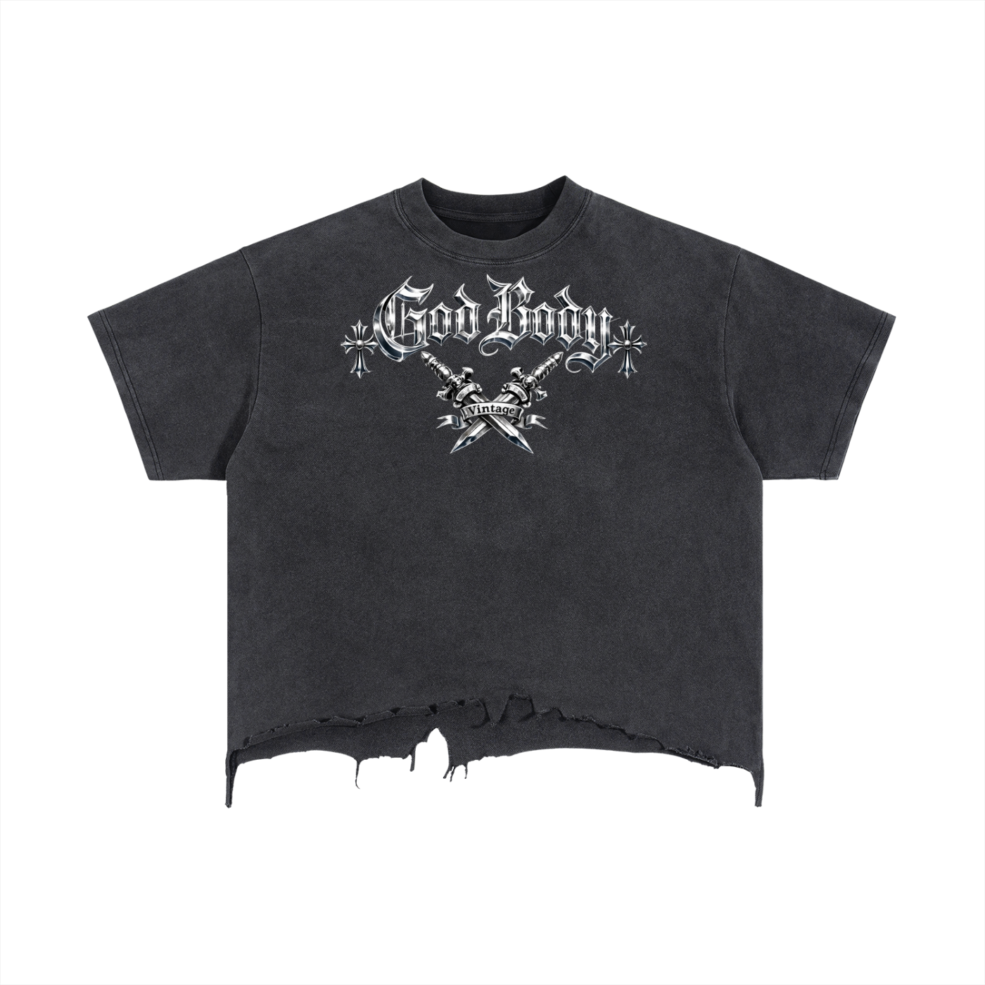 God Body - Vintage Washed Distressed Crop T-Shirt