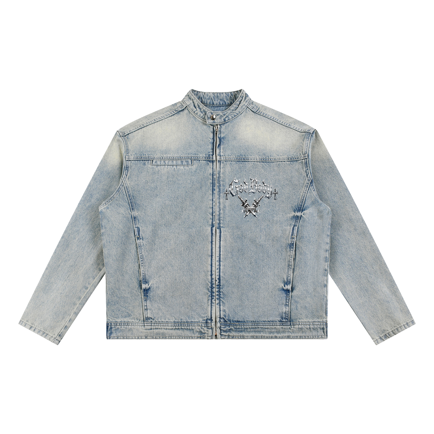 God Body - Vintage Washed Zip Up Denim Jacket