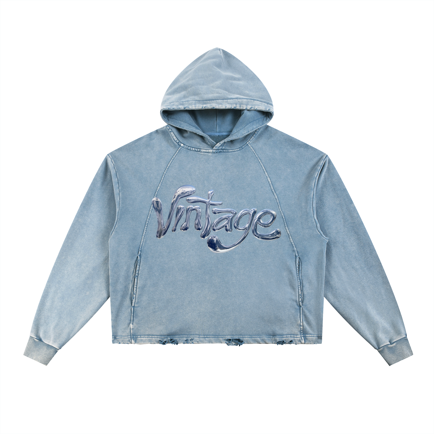 Liquid Chrome - Vintage Washed Frayed-Hem Hoodie