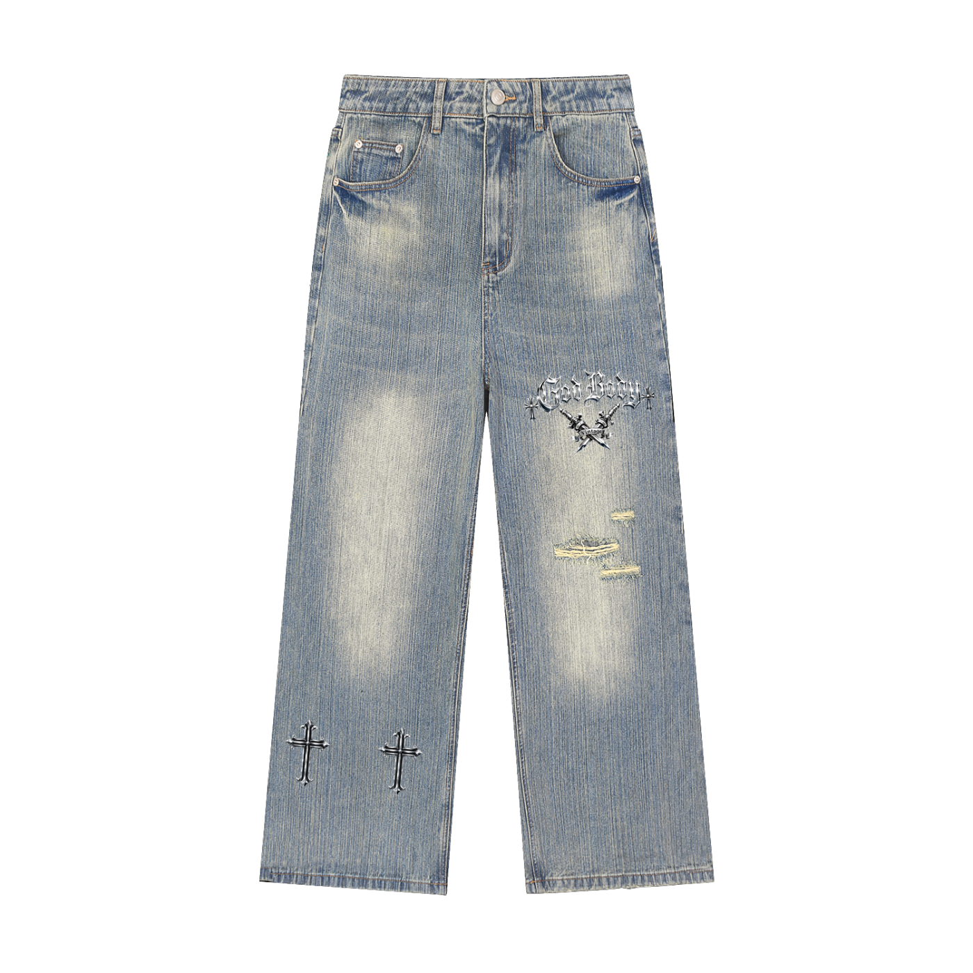 God Body - Vintage Washed Distressed Denim Jeans